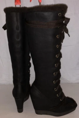 $1285❤️ Botas ALTAS 36.5/6.5 Sergio Rossi Cuero de Oveja Tacones Hasta la Rodilla Cuña Foto 1 de 4