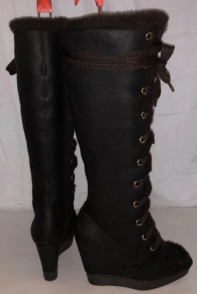 $1285❤️ Botas ALTAS 36.5/6.5 Sergio Rossi Cuero de Oveja Tacones Hasta la Rodilla Cuña Foto 1 de 4