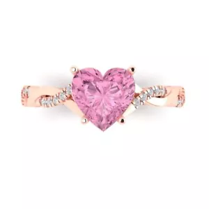 14K Rose Gold Vintage Engagement Ring for Women, 2.1 ctw Simulated Pink Diamond - Picture 1 of 11