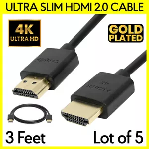Paquete de 5 cables HDMI delgados de 3 pies HDMI macho a macho para monitor de TV proyector PC - Imagen 1 de 4