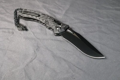 NUEVO: MICROTECH ANFIBIO RAM-LOK! FIBRA DE CARBONO ESTRIADA, DLC M390MK PLN EDGE Foto 1 de 4