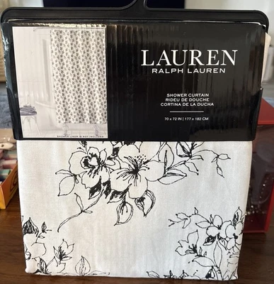 New Lauren Ralph Lauren Black & White Floral Fabric Shower Curtain 70" X 72" - Image 1 of 4