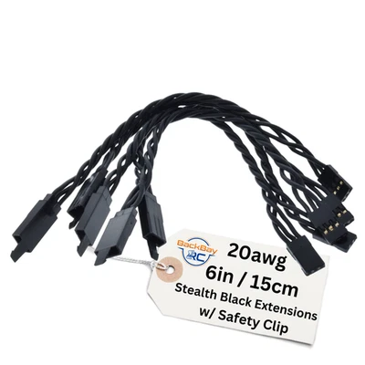 (5) 15CM Twisted 20awg Black Servo Extension Leads JR / Hitec w/ Safety Clips - Image 1 of 2