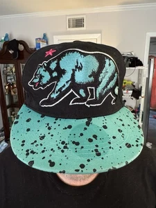 CALIFORNIA BEAR ADJUSTABLE SNAPBACK BASEBALL HAT/CAP, BLACK/TURQUOISE - Picture 1 of 3