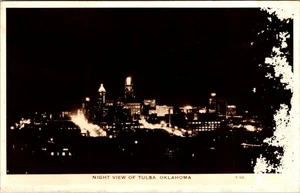 Tulsa Oklahoma Skyline Night View Real Photo Postcard D988 - Picture 1 of 2