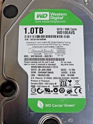 WD10EAVS-00D7B1 1.0TB WD Green Western Digital Hard Drive 7.2K RPM SATA 3.5" HDD - Image 1 of 4