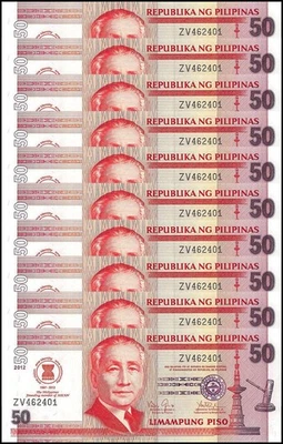 Philippines 50 Piso, 2012, P-211A, UNC Commemorative X 10 PCS - Image 1 of 2