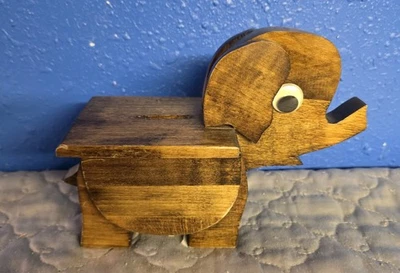 Banco de monedas de elefante de madera hecho a mano vintage MK5 Foto 1 de 4