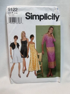 Vintage UNCUT FF Simplicity Sewing Pattern 9122 Size A 6 - 16 Slip Dress Shrug - Image 1 of 4
