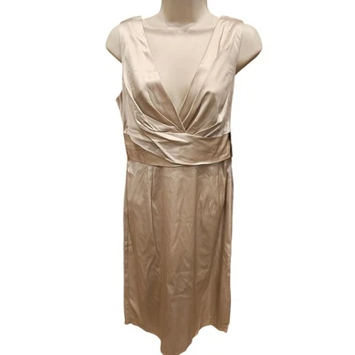 NWT 12P Donna Ricco 12 PETITE gold satin lined formal cocktail midi dress v neck - Image 1 of 4