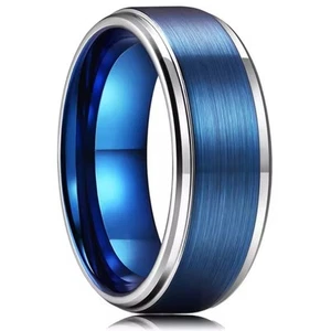 Anillo Banda Azul Plateado Para Hombre Talla 11 Acero Inoxidable Cepillado Azul Metálico - Imagen 1 de 4