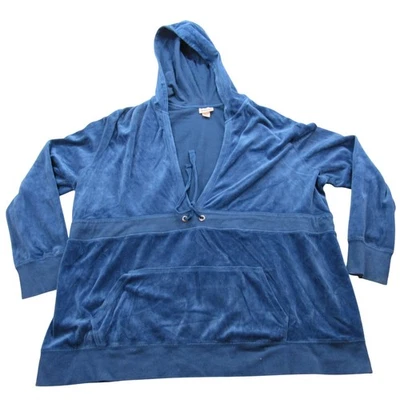 Mossimo Supply Co. Womens Velour Hoodie Pullover Kangaroo Pocket Blue  28W 30W - Image 1 of 4