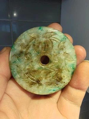 18TH Chinese antique CHINESE JADE  JADEITE DOUBLE sided  FLOWER pendant 43g - Image 1 of 4