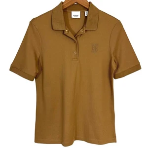 Camisa polo Burberry para mujer Malleco con motivo de monograma de algodón camel piqué talla pequeña - Imagen 1 de 16