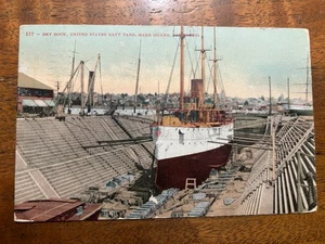 1917 Mare Island, California U.S. Navy Yard Dry Dock Antique Postcard Steamship - Picture 1 of 2