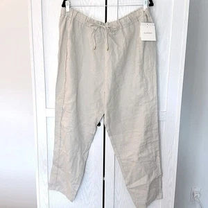 Ellen Tracy Tapered 100% Linen Beige Beachy Resort Drawstring Crop Pants XL - Picture 1 of 9