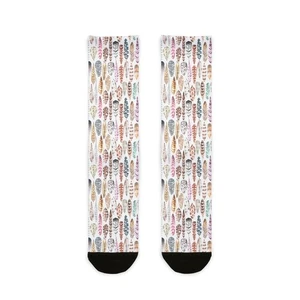 Novelty Socks for Women Boho Feathers Polyester Blend Crew, Colorful Feathers - Picture 1 of 6