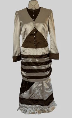 Von Lancelot Victorian 2 Pc Dress Tan/Brown Bustle Bow Costume Cosplay NWT NIP - Image 1 of 4