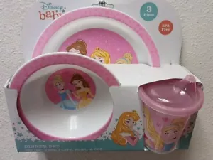 Disney Baby Girl Princess Dinner 3 Piece Set BPA Free, Plate, Bowl & Cup. Pink - Picture 1 of 5