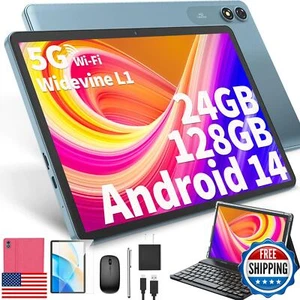 HISORL Android Tablet with Keyboard, Android 14 Tablet 10 inch with 24GB+128G - Picture 1 of 5