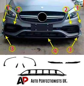 Mercedes A Class W176 AMG Line Gloss Black Front Lip Fins Aero Splitter A35 A45 - Picture 1 of 8