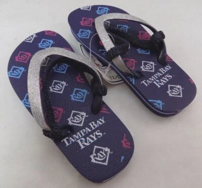 Tampa Bay Rays GIRL'S Flip Flop Kids SIZE 8 - 9 BLUE W/ GLITTER  New - Image 1 of 4