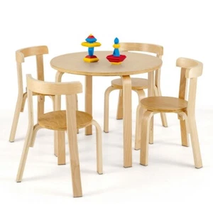5PCS Children Wooden Play Table Activity Table and Chair Set w/Curved Backrest - Picture 1 of 11
