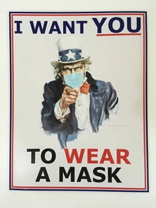 Wear A Mask Sign Window Small Poster Wall Sign 11x8.5 Inch Uncle Sam - 3 Pack - Picture 1 of 6