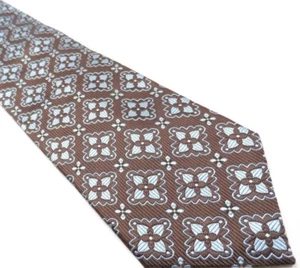 Paul Fredrick Mens Tie Brown Silk Tie | Geometric Pattern Necktie Made in Italy - Picture 1 of 10