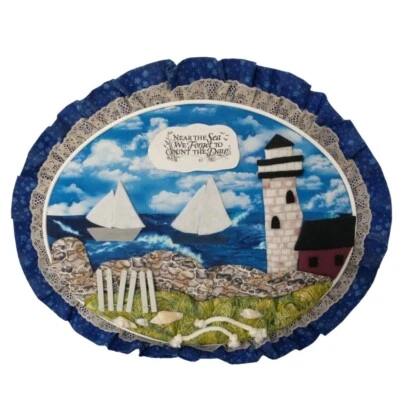 Vtg Quilted Fabric Lighthouse Wall Decor Beach House Near Sea Coastal Cottage - Image 1 of 4