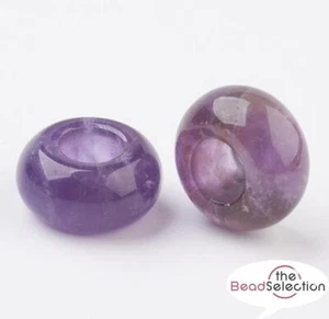 2 AMETHYST GEMSTONE RONDELLE DONUT BEADS 14mm x 8mm EUROPEAN LARGE HOLE 6mm GS69 - Picture 1 of 4