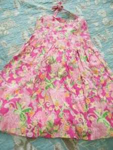 LILLY PULITZER GIRLS SZ 12 COLORFUL COTTON JUNGLE ART HALTER SUN DRESS - Picture 1 of 3