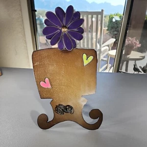 Artistic Abstract Magnetic Memory Photo Board w/ Heart Hangars & Purple Flower - Picture 1 of 4