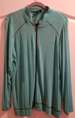 Citiknits Jacket Top L Zip Up Green Slinkly Travel Knit  - Image 1 of 2