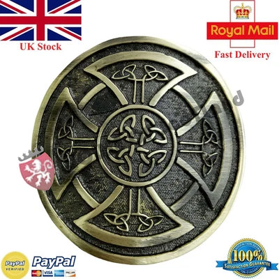 HOUSE OF SCOTLAND HS Schottische Kilt Gürtelschnalle Rund Keltischer Knoten Arbeit Antik Oberfläche 3" Highland