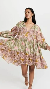 Charina Sarte Nara Paisley Green Pink Floral Mini Oversized Boho Dress Beachy - Picture 1 of 14