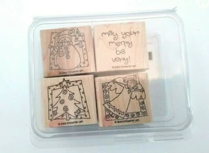 Stampin Up Very Merry 2003 Wood Mount Stempelset 4 Stück - Bild 1 von 2