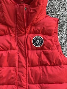 Abercrombie Womens Down Filled Hooded Puffer Vest Size XS Red Zip w/ Pockets - Picture 1 of 10