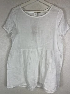 Francesca Bettini Sz Small Beachy White Linen Pullover Shirt Short Sleeves NWT - Picture 1 of 7