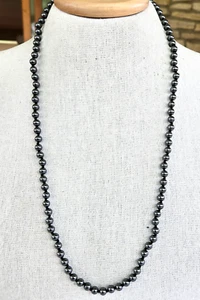 Vintage Genuine Hematite 1/4" Round Bead Claspless Knotted Necklace 27" - Picture 1 of 5