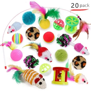 20PCS Katzenspielzeug Set Katzen Spielzeug inkl. Angel Feder Ball Maus Bälle ,
