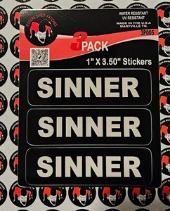 SINNER Motorcycle Helmet Sticker 3 Pack Biker Helmet Decal - Picture 1 of 1