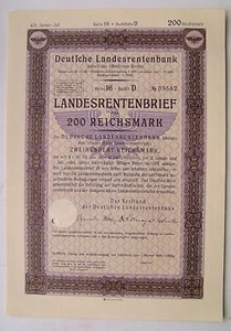 A18 Aktie BERLIN ? ★★★ 200 RM Deutsche Landesrentenbank -1945 ★★★ - Bild 1 von 2
