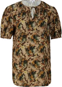 Blusa manga globo T. 38 beige estampado blusa mujer camisa top camisa túnica nueva - Imagen 1 de 1