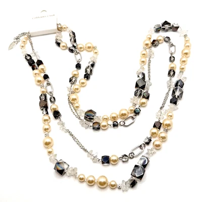 NUEVO Collar Coldwater Creek Doble Perla Escarcha Piedra Genuina Declaración Nuevo con Etiquetas 34" Foto 1 de 4