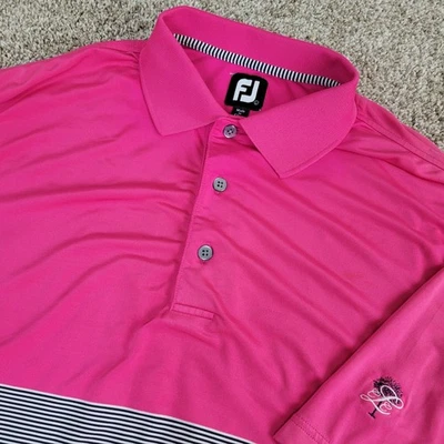 FootJoy Mens Large Pink Striped Performance Stretch Polo Short Sleeve - Image 1 of 4