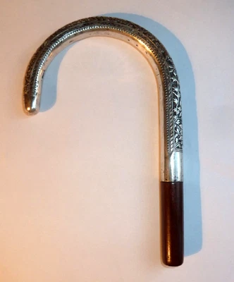 ANCIEN POMMEAU DE CANNE EN ARGENT MASSIF MOTIF FLEURS INDOCHINE - Photo 1/4