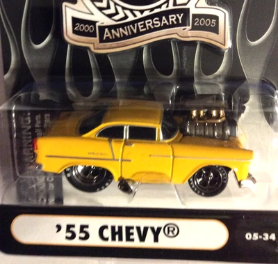 MUSCLE MACHINES 5TH ANNIVERSARY 1955 CHEVY -  1:64 DIE CAST  55 CHEVY - BLOWER  - Image 1 of 2