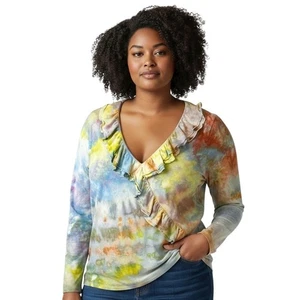 Top grande Chaps fatto a mano tinta unita volant scollo a V manica lunga boho festival 1747 - Foto 1 di 13