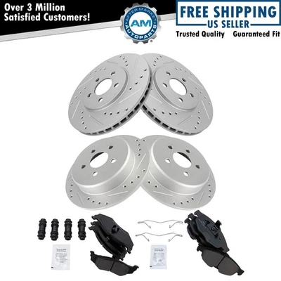 Rotor de rendimiento de freno delantero y trasero, kit de pastillas semi metálicas para Dodge Foto 1 de 4